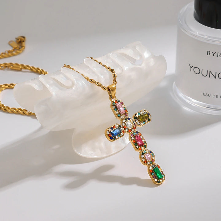 Celestia Gemstone Cross Necklace