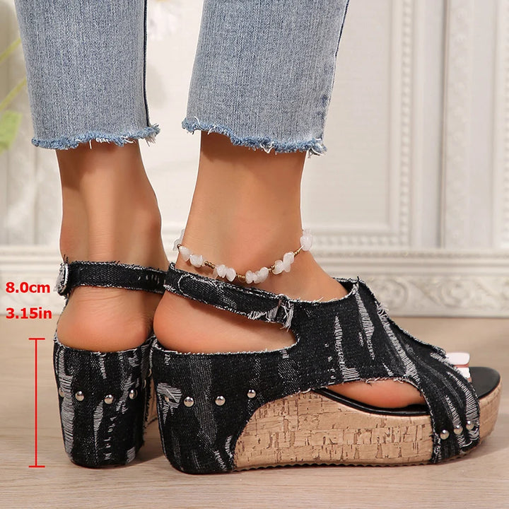 Indigo Denim Wedge Sandals
