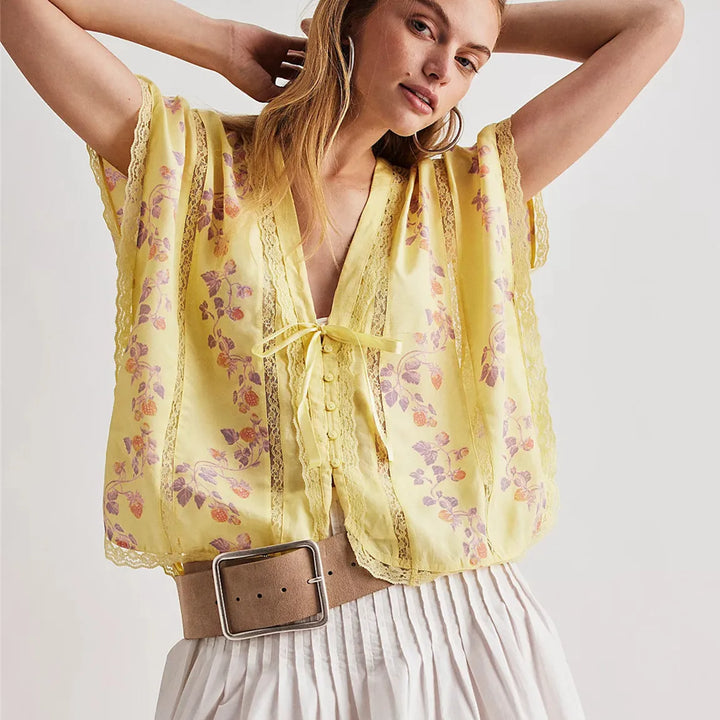 Isla Floral Lace Trim Blouse