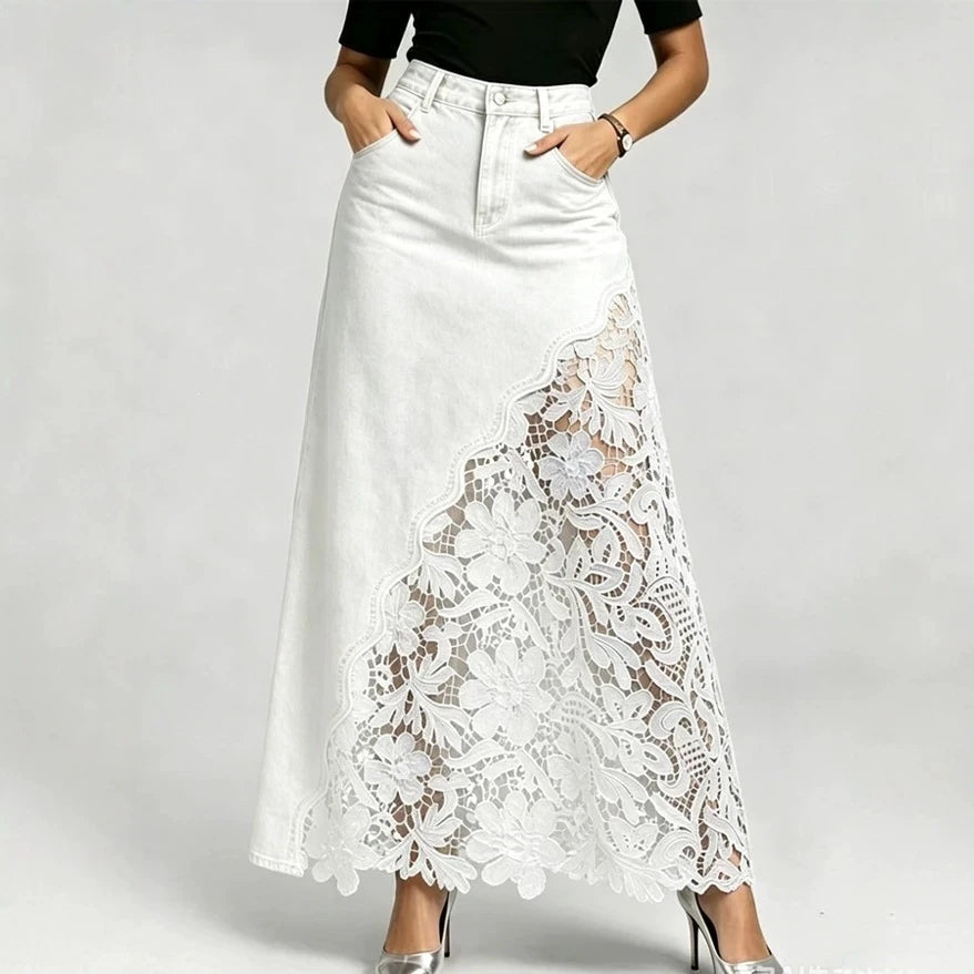 Celeste Lace Denim Maxi Skirt