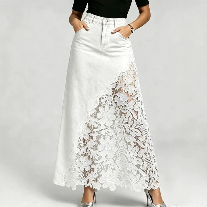 Celeste Lace Denim Maxi Skirt