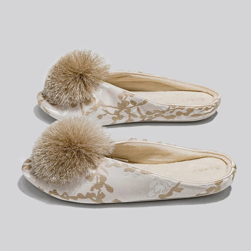 Serena Embroidered Pom Slippers