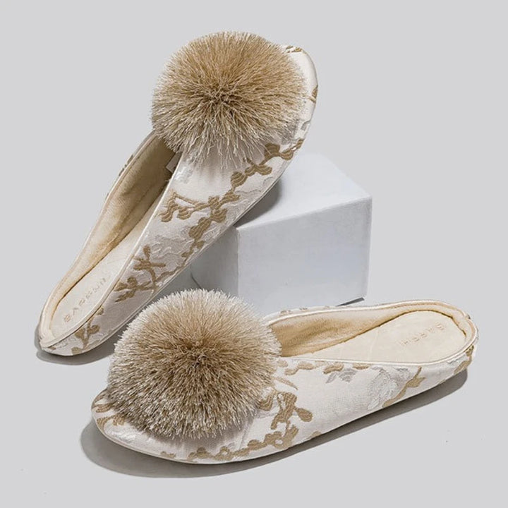 Serena Embroidered Pom Slippers