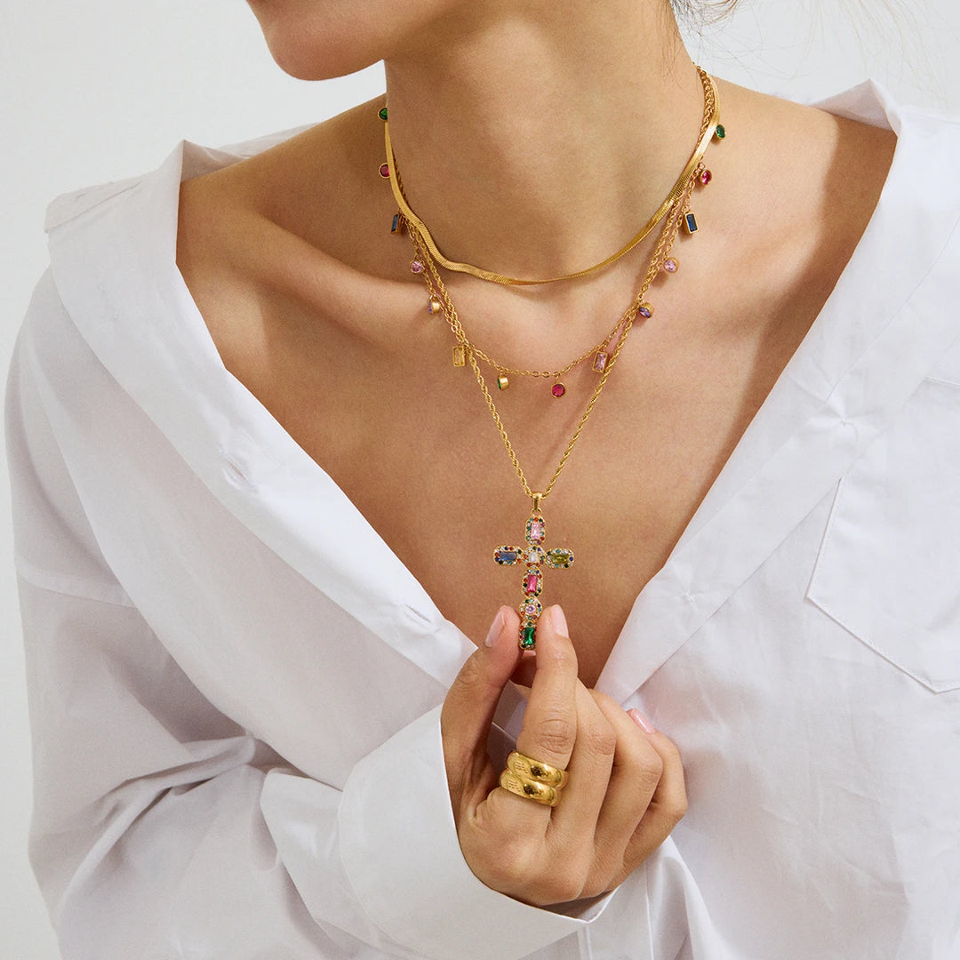 Celestia Gemstone Cross Necklace