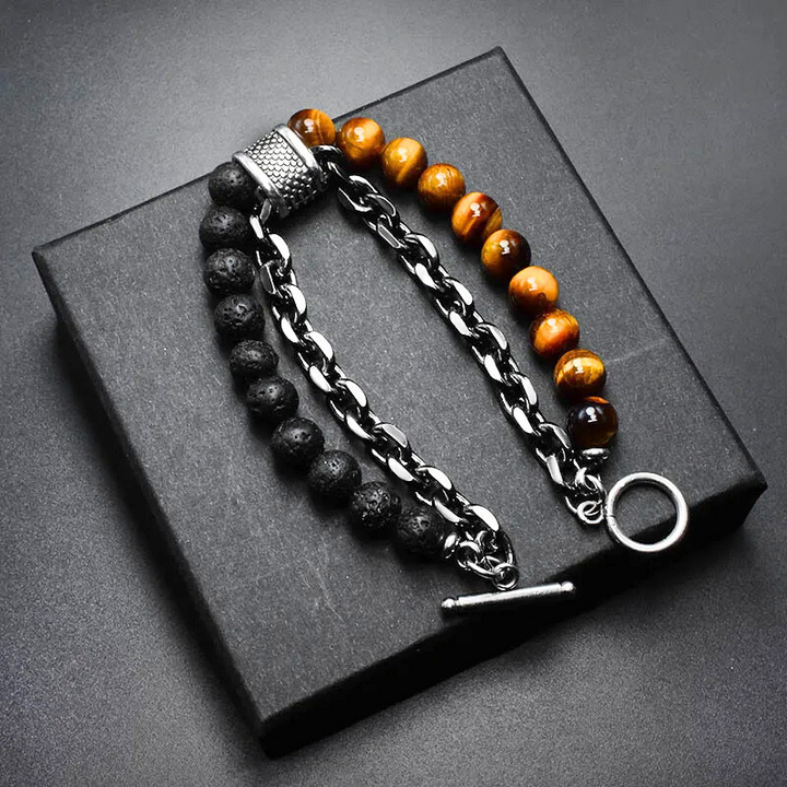 Obsidian Bead & Chain Bracelet