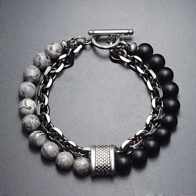 Obsidian Bead & Chain Bracelet