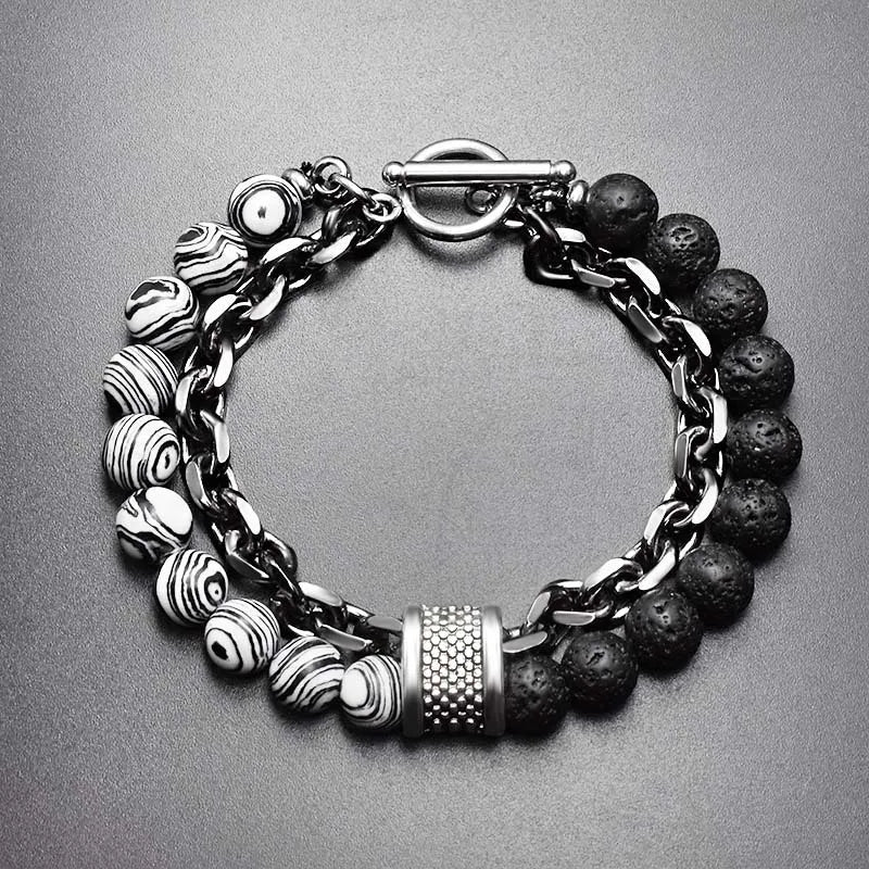 Obsidian Bead & Chain Bracelet