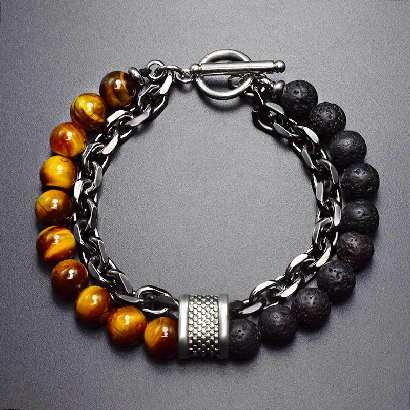 Obsidian Bead & Chain Bracelet