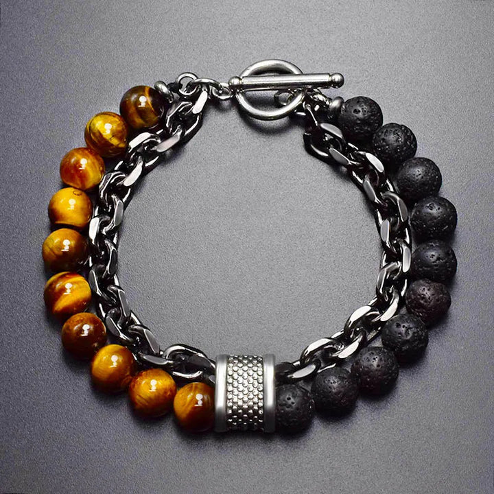 Obsidian Bead & Chain Bracelet